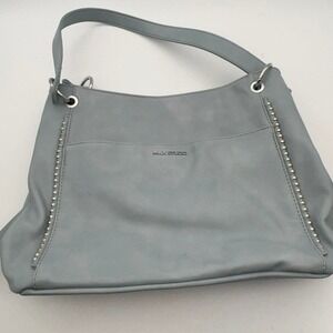Max Studio Slate Blue silver tone Studded Faux Leather Hobo‎ Shoulder Bag purse